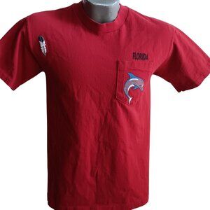 Vintage T-shirt Small Single Stitch Dolphin 1980's Florida Mens Red Pocket USA